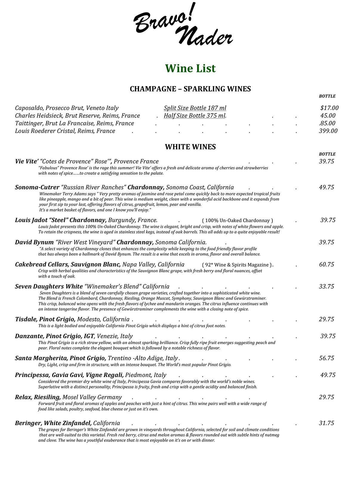 Bravo Nader Winelist